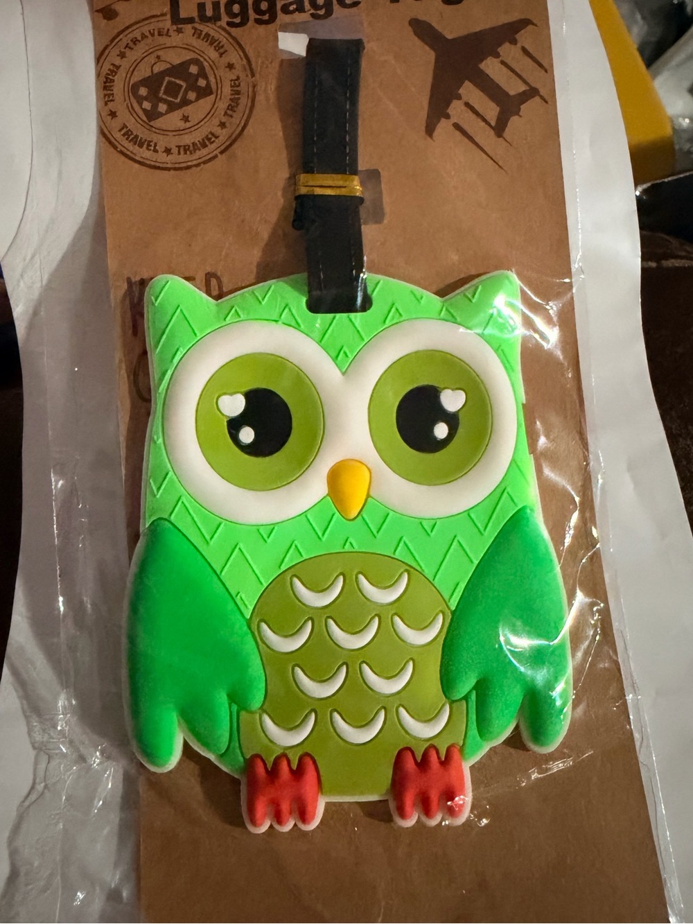 Green Owl Luggage Tag - Cute Bird Travel ID
